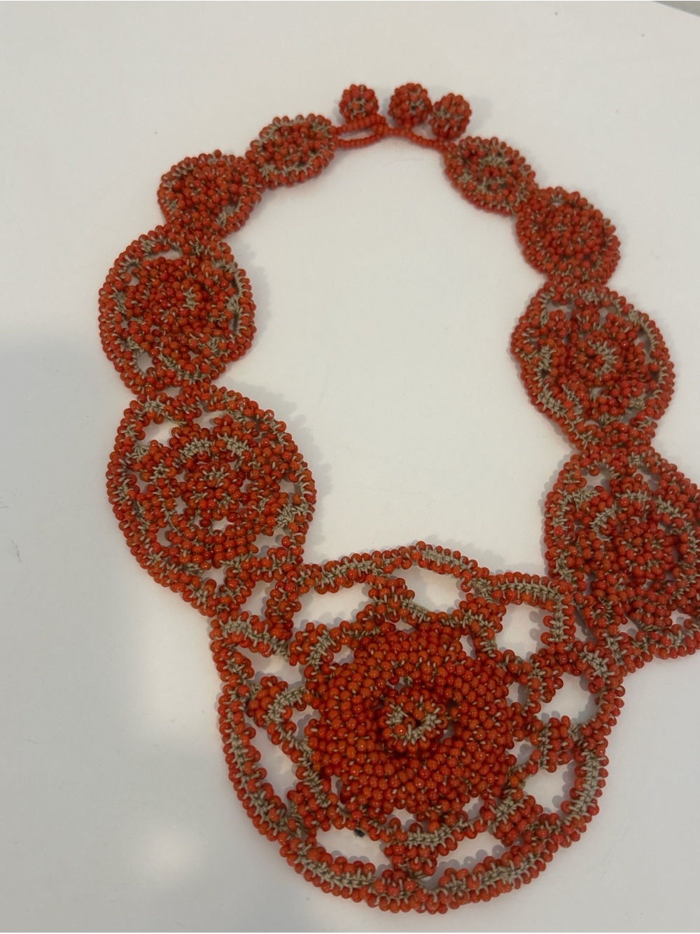 Handcrafted Orange Seed Bead Floral Statement Necklace